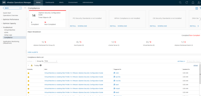 vrops populated compliance screen