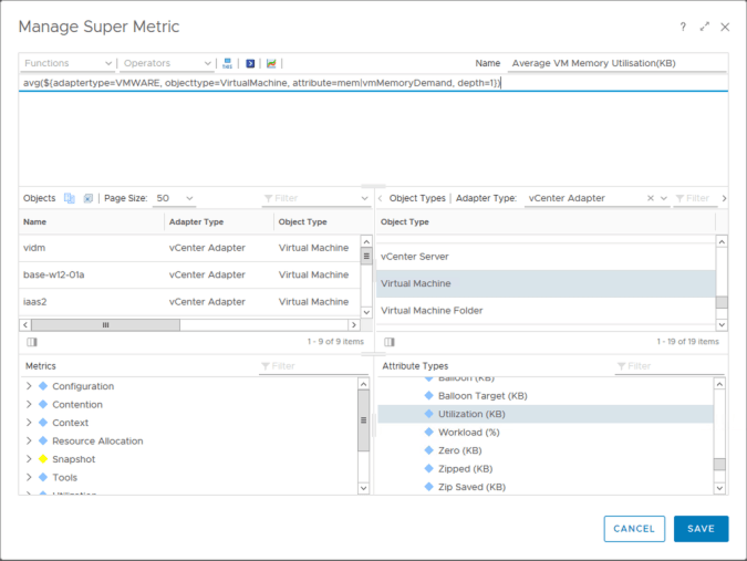 vrops super metric formula