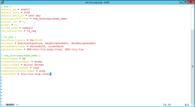 log insight certificate request config file
