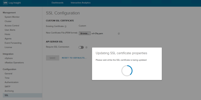log insight certificate upload