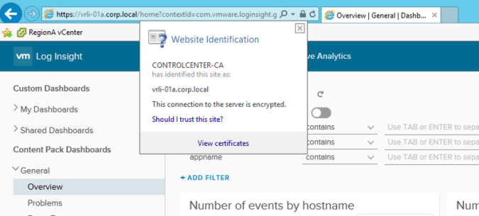 log insight validate certificate