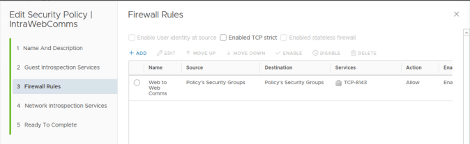 NSX intra web tier security policy