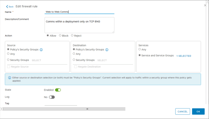 NSX intra web tier firewall rule