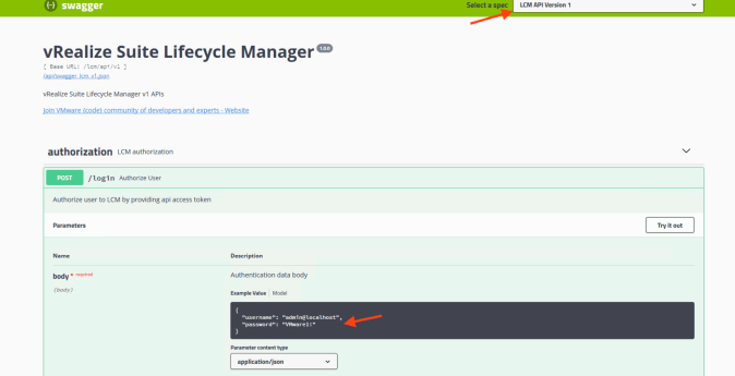 vRSLCM swagger interface